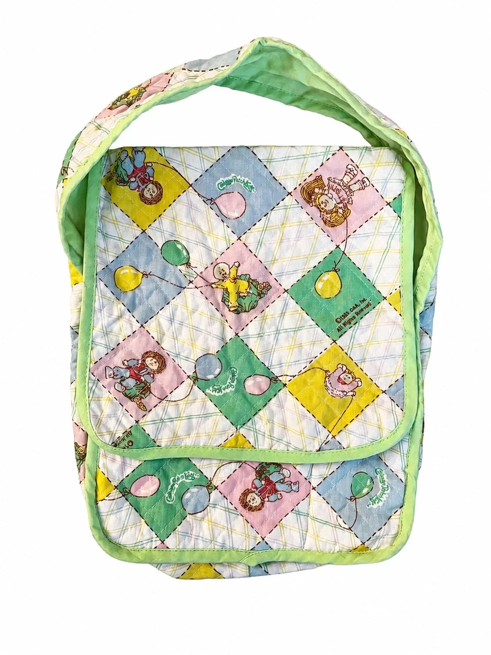 Vintage 1983 Cabbage Patch Kids Quilted Doll Diaper Bag & Receiving Blanket Set